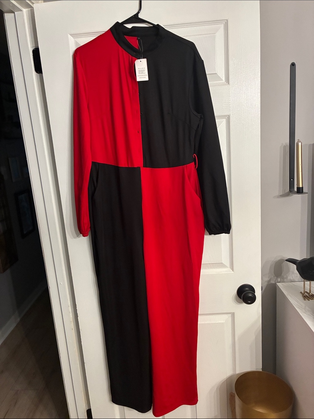 Colorblock Red & Black Long Sleeve Jumpsuit by